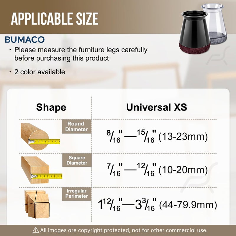 BUMACO واقيات أرجل الكرسي من BUMACO، واقيات أرجل الكرسي للأرضيات الصلبة، أغطية سيليكون لحماية الأرضيات، أسود - 20 قطعة مقاس XS عالمي (8/16 بوصة - 15/16 بوصة) - Image 2